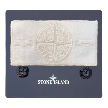 Rear view of off-white badge construction